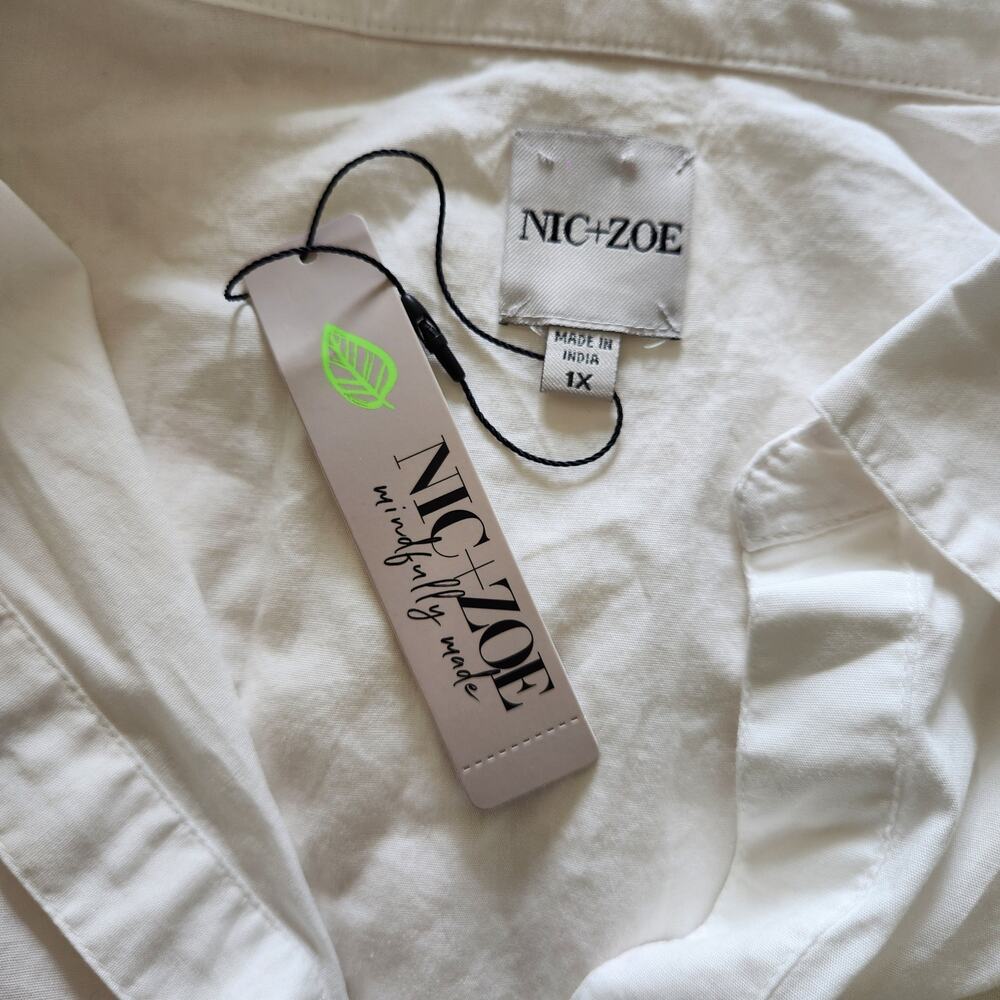 Nic+Zoe Eyelit Sleeves White Button Front Blouse Size 1X NWT - Picture 9 of 11